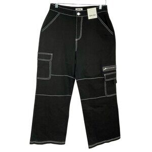 NWT Rachel Paige Cargo Skater Pants Black Wide Leg High Rise Cropped Y2K 2000s M